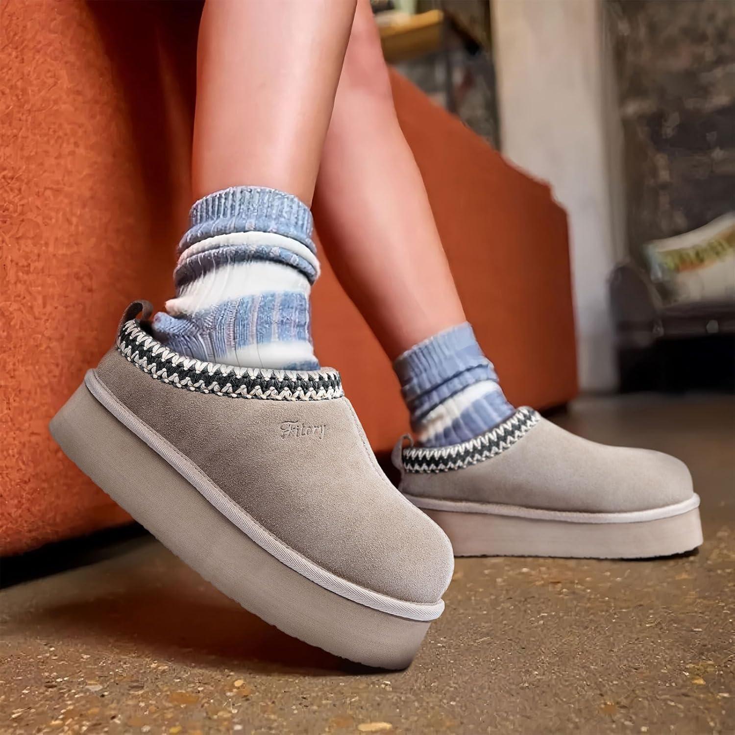 imageFITORY Womens Platform Slippers Suede Ankle Boots with Fleecelined for Indoor Outdoors Size 611Grey