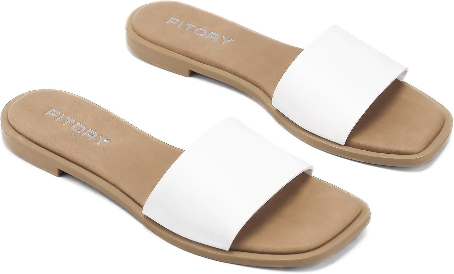 imageFITORY Womens Slide Sandals Fashion Square Open Toe with Cushioned Footbed Slippers for Beach Size