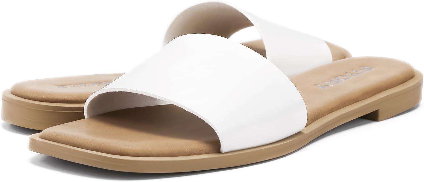 imageFITORY Womens Slide Sandals Fashion Square Open Toe with Cushioned Footbed Slippers for Beach Size