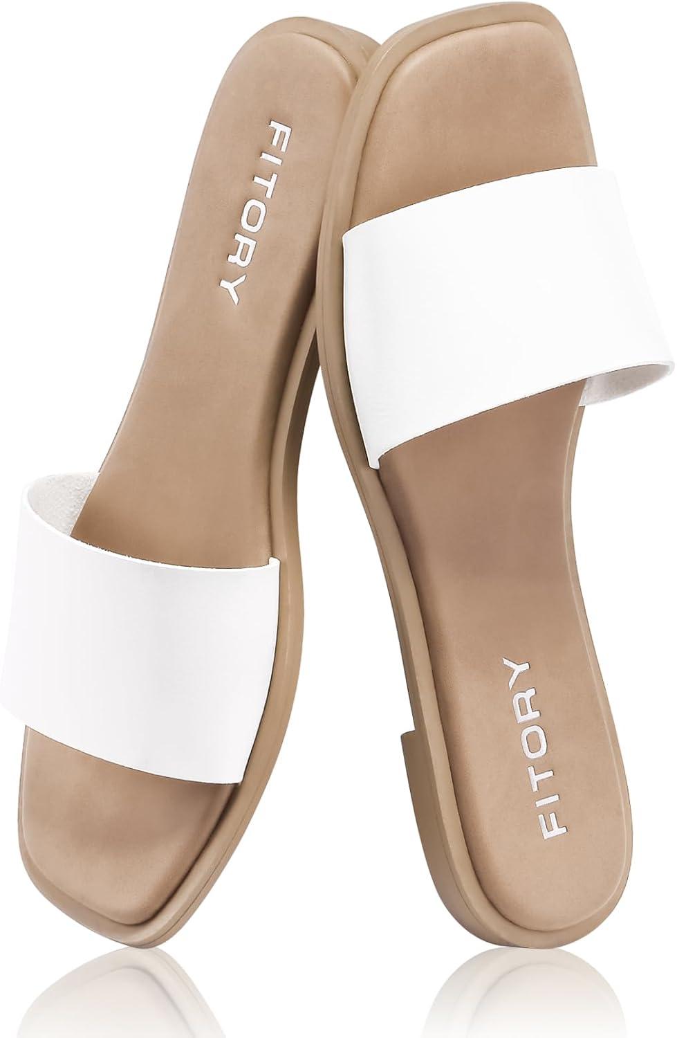 imageFITORY Womens Slide Sandals Fashion Square Open Toe with Cushioned Footbed Slippers for Beach Size
