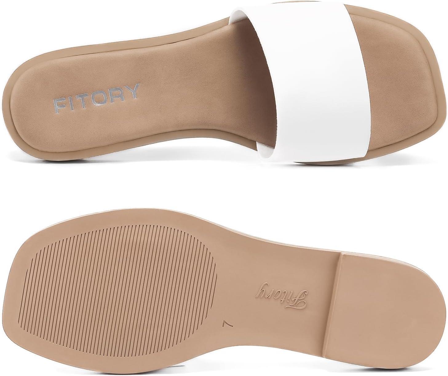 imageFITORY Womens Slide Sandals Fashion Square Open Toe with Cushioned Footbed Slippers for Beach Size