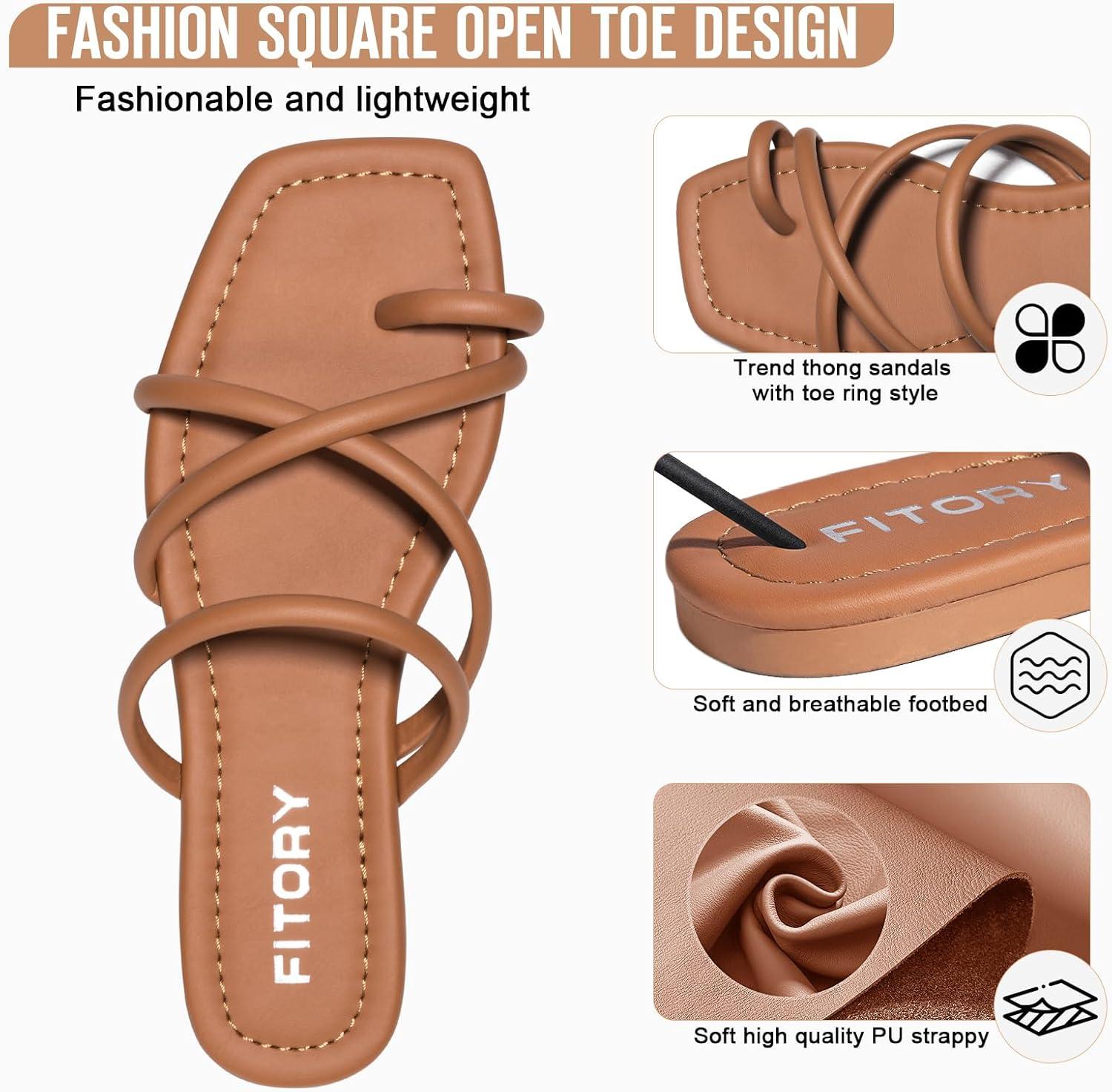 imageFITORY Womens Slide Sandals Flat Toe Ring Thongs with Cross Strap for Summer SizeAll Brown