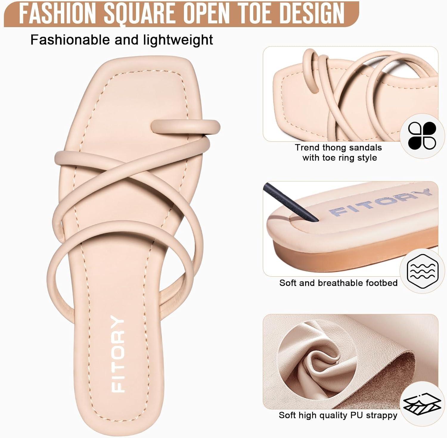 imageFITORY Womens Slide Sandals Flat Toe Ring Thongs with Cross Strap for Summer SizeAll Nude