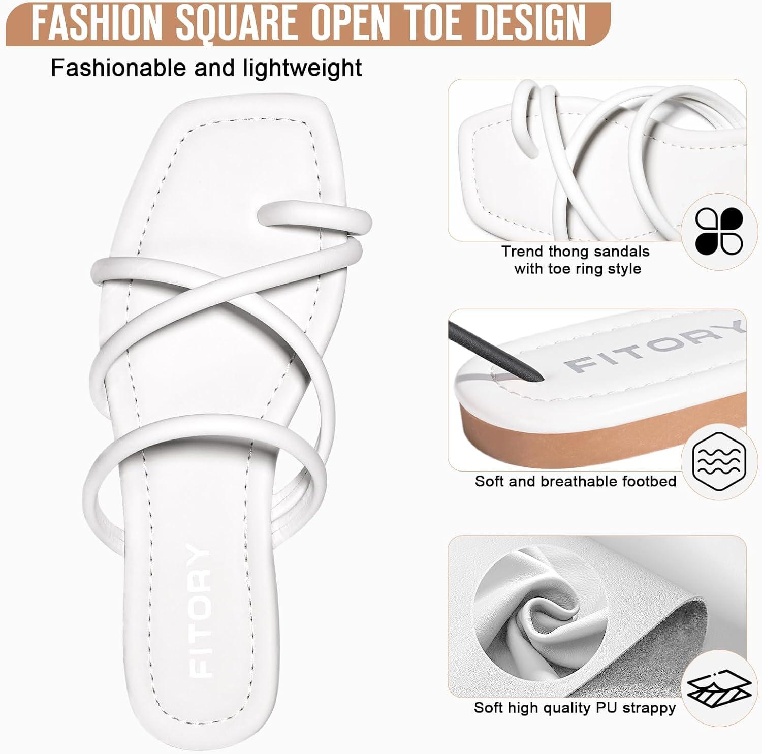 imageFITORY Womens Slide Sandals Flat Toe Ring Thongs with Cross Strap for Summer SizeAll White