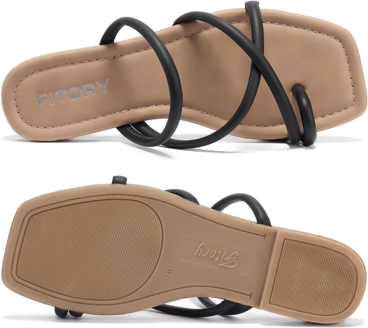 imageFITORY Womens Slide Sandals Flat Toe Ring Thongs with Cross Strap for Summer SizeBlack