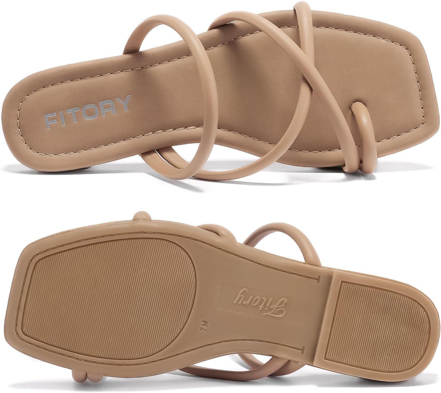 imageFITORY Womens Slide Sandals Flat Toe Ring Thongs with Cross Strap for Summer SizeCamel
