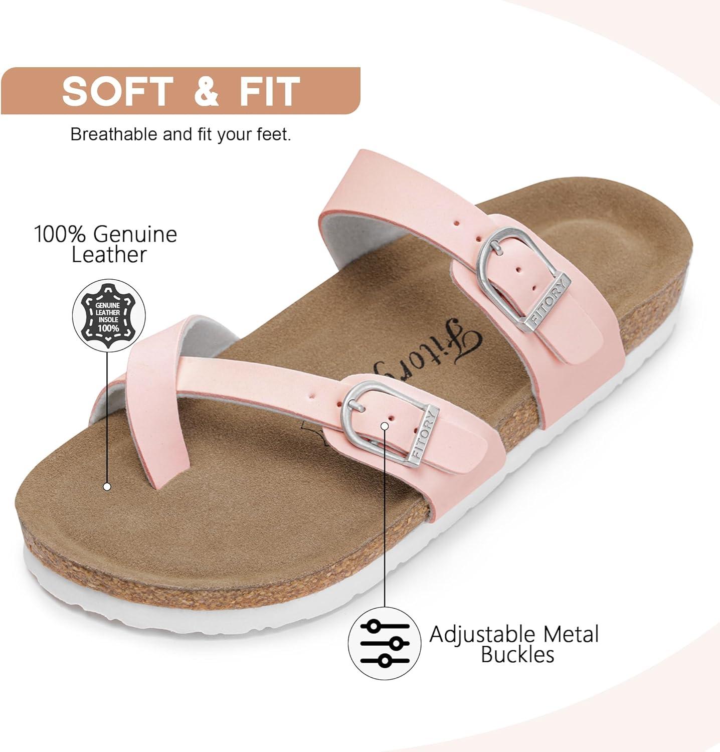 imageFITORY Womens Slide Sandals with Soft Cork Footbed Comfort Arch Support Flat Sandals for Summer Size 611Pink