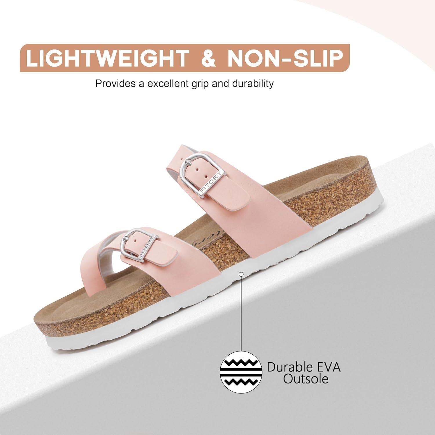 imageFITORY Womens Slide Sandals with Soft Cork Footbed Comfort Arch Support Flat Sandals for Summer Size 611Pink