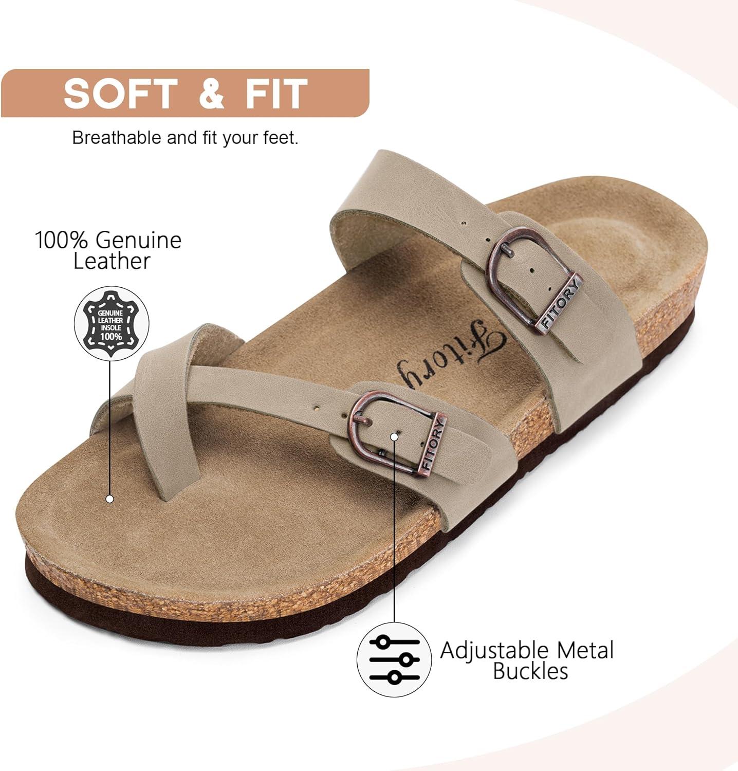 imageFITORY Womens Slide Sandals with Soft Cork Footbed Comfort Arch Support Flat Sandals for Summer Size 611Stone