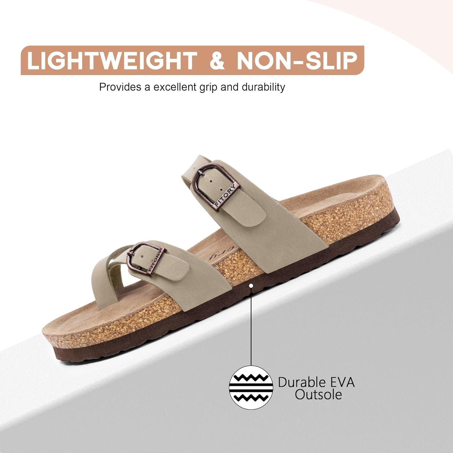 imageFITORY Womens Slide Sandals with Soft Cork Footbed Comfort Arch Support Flat Sandals for Summer Size 611Stone