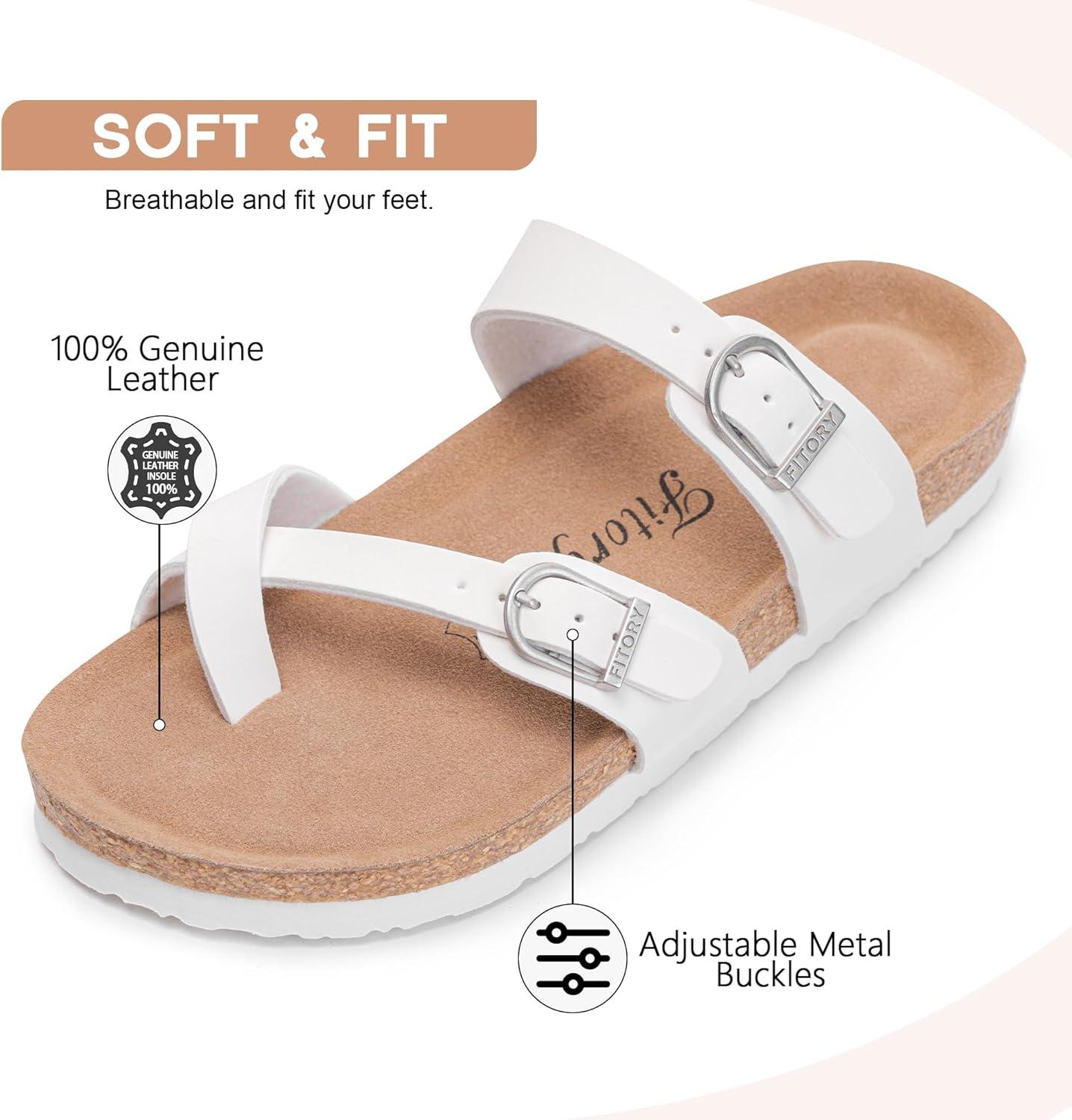 imageFITORY Womens Slide Sandals with Soft Cork Footbed Comfort Arch Support Flat Sandals for Summer Size 611White