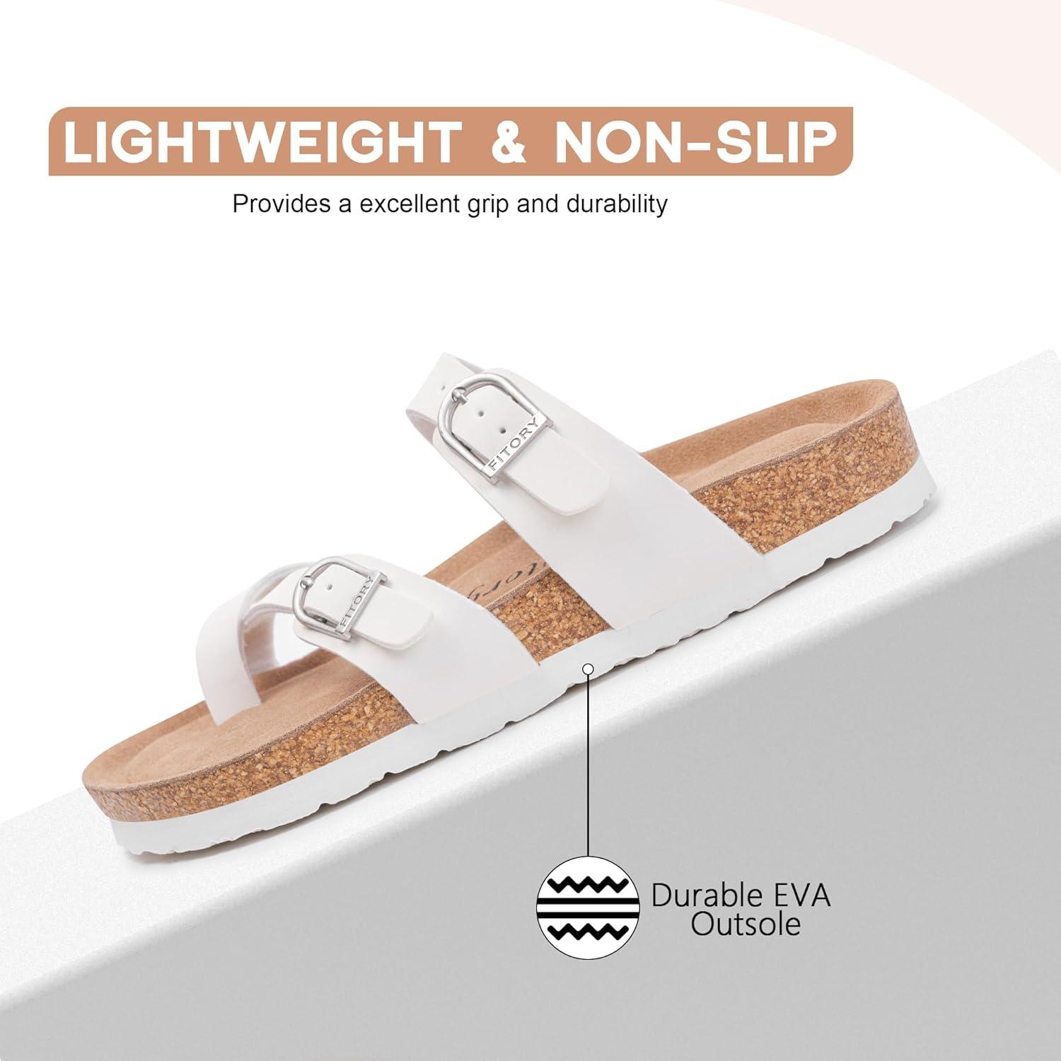 imageFITORY Womens Slide Sandals with Soft Cork Footbed Comfort Arch Support Flat Sandals for Summer Size 611White