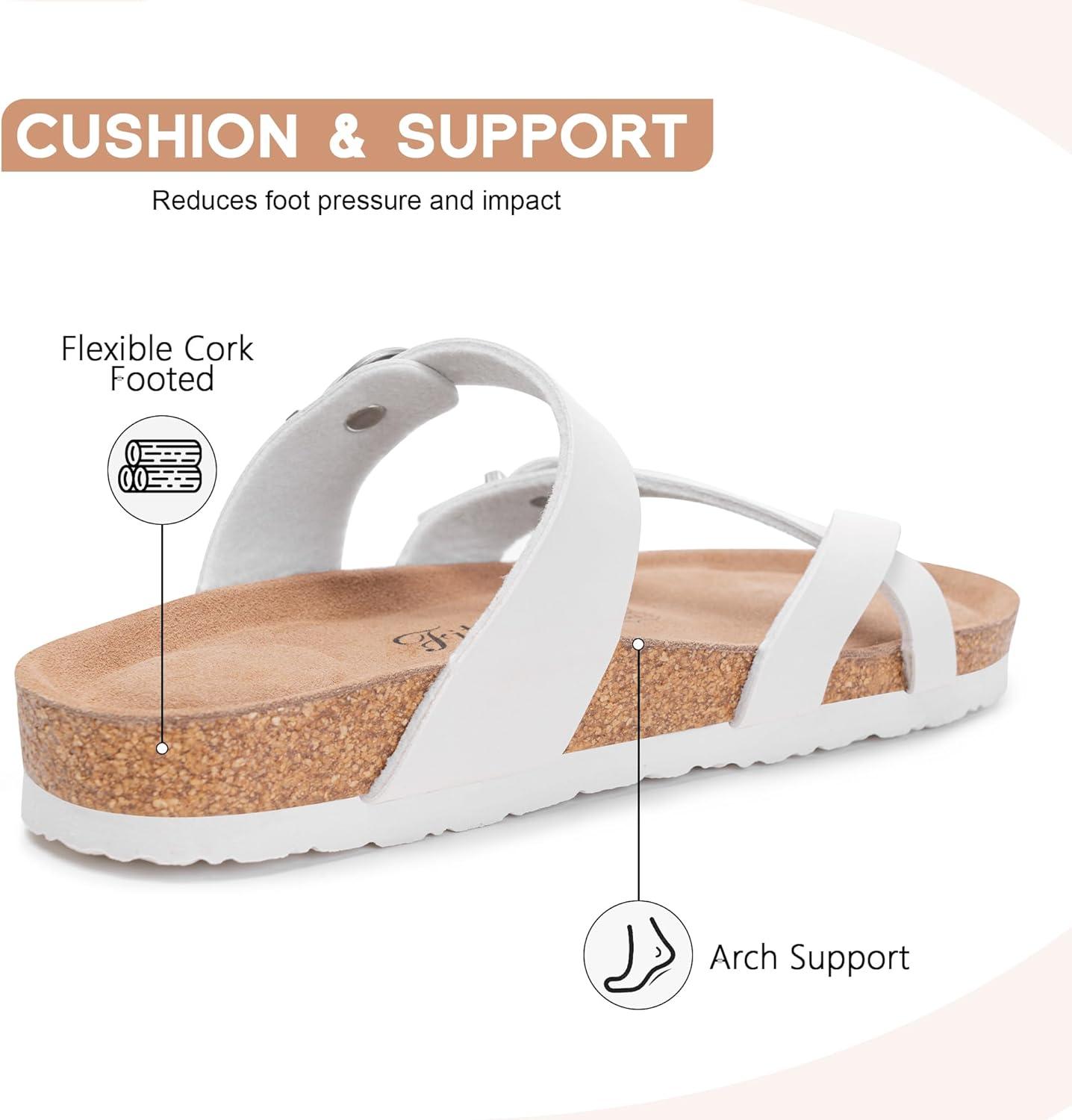 imageFITORY Womens Slide Sandals with Soft Cork Footbed Comfort Arch Support Flat Sandals for Summer Size 611White