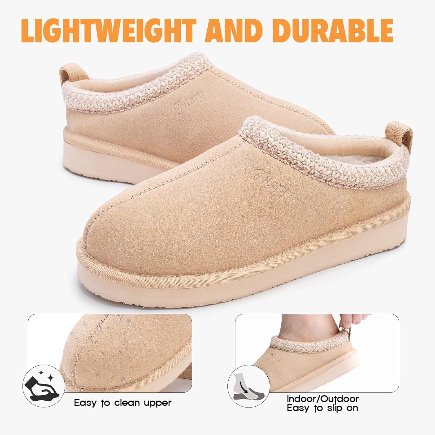 imageFITORY Womens Suede Slipper  Flat Short Mini Boots with Fur Fleece  Winter Casual Comfort ShoesBeige