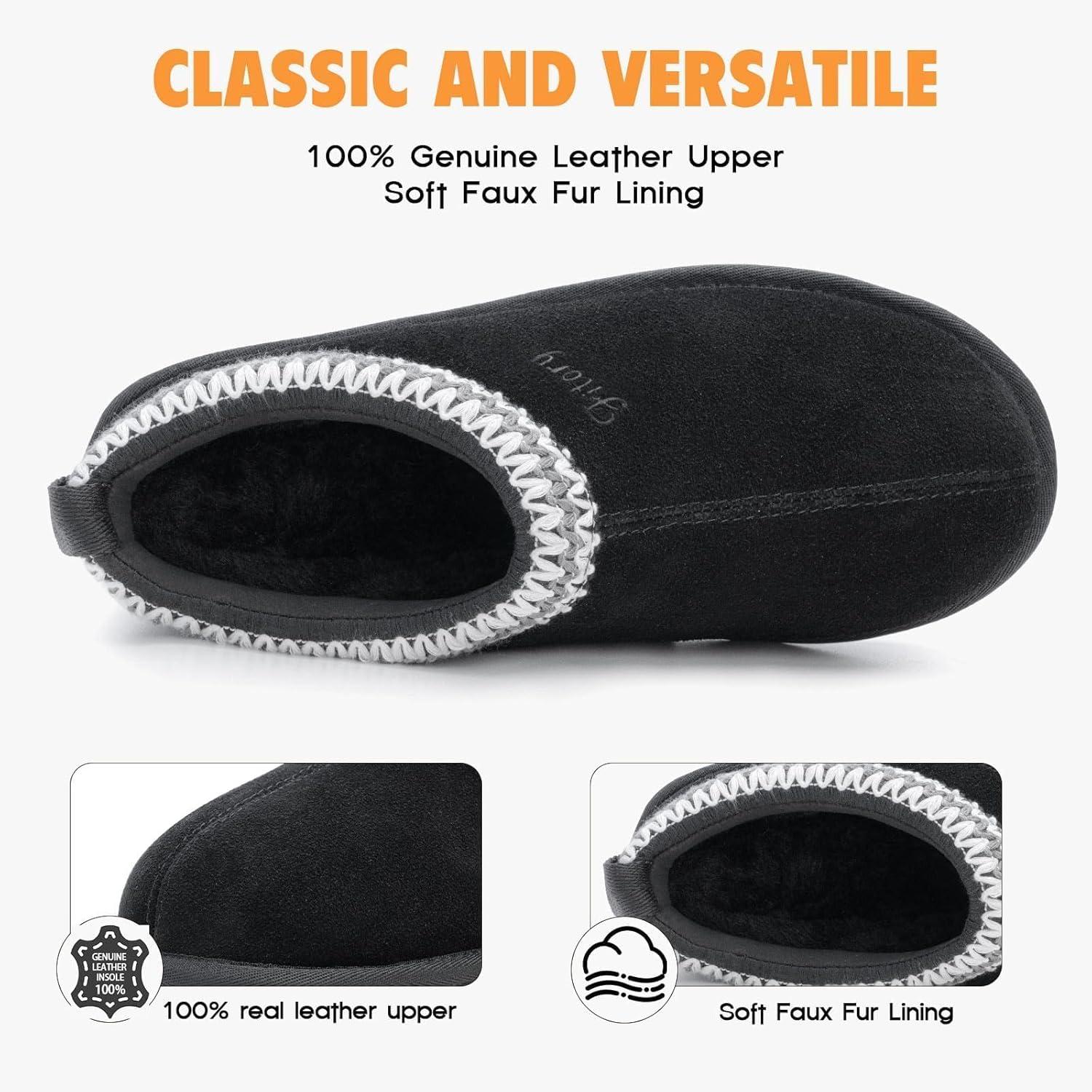 imageFITORY Womens Suede Slipper  Flat Short Mini Boots with Fur Fleece  Winter Casual Comfort ShoesBlack