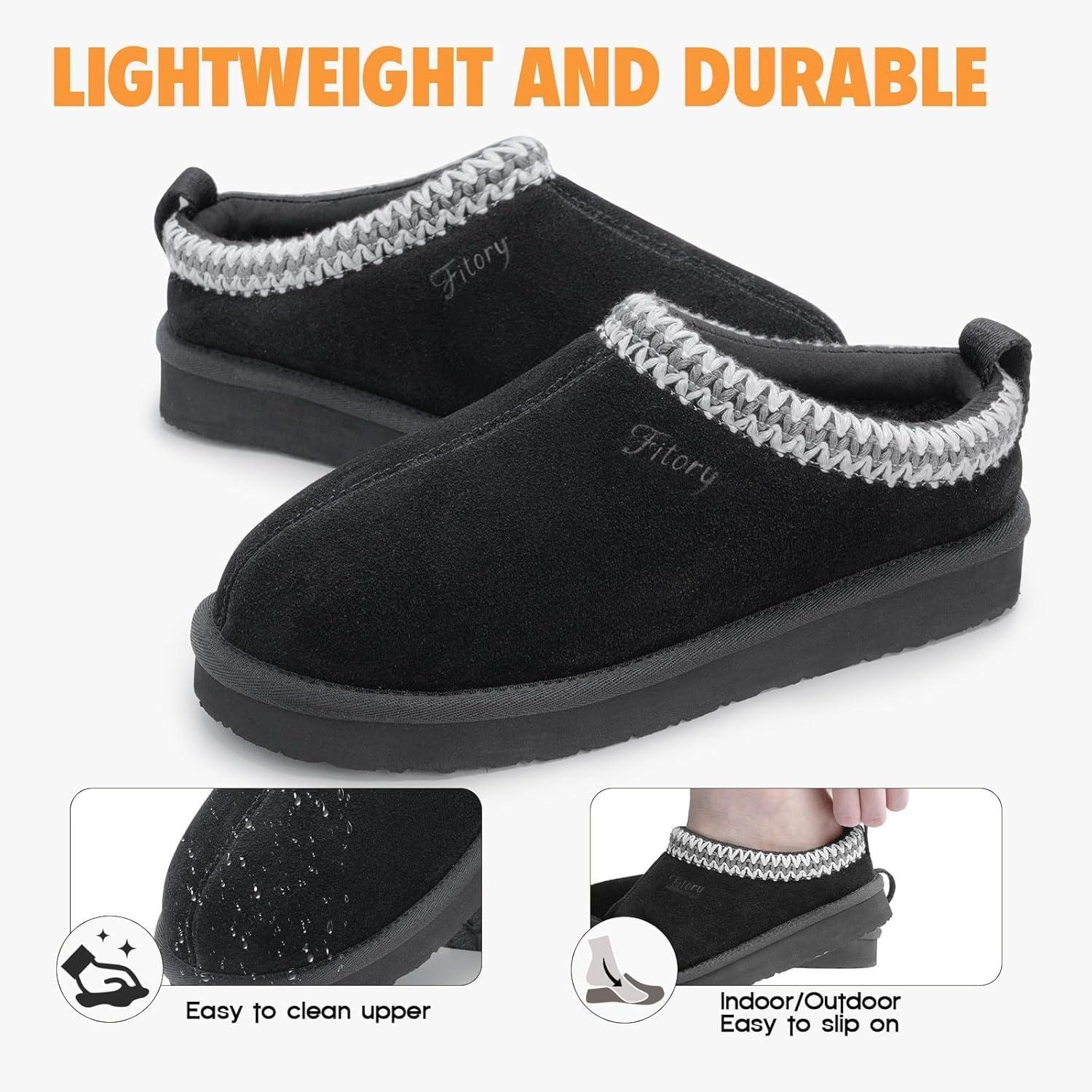 imageFITORY Womens Suede Slipper  Flat Short Mini Boots with Fur Fleece  Winter Casual Comfort ShoesBlack
