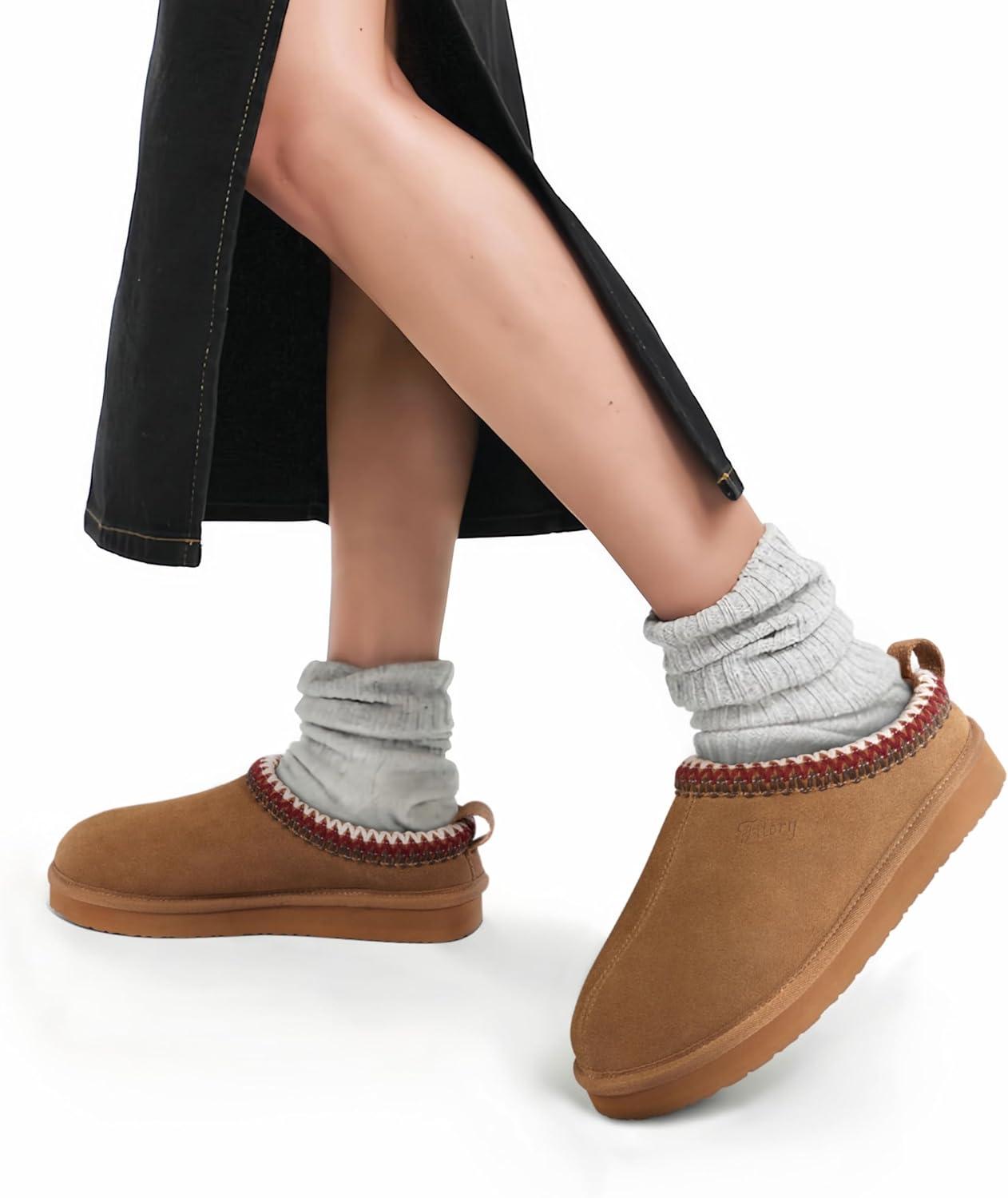 imageFITORY Womens Suede Slipper  Flat Short Mini Boots with Fur Fleece  Winter Casual Comfort ShoesBrown