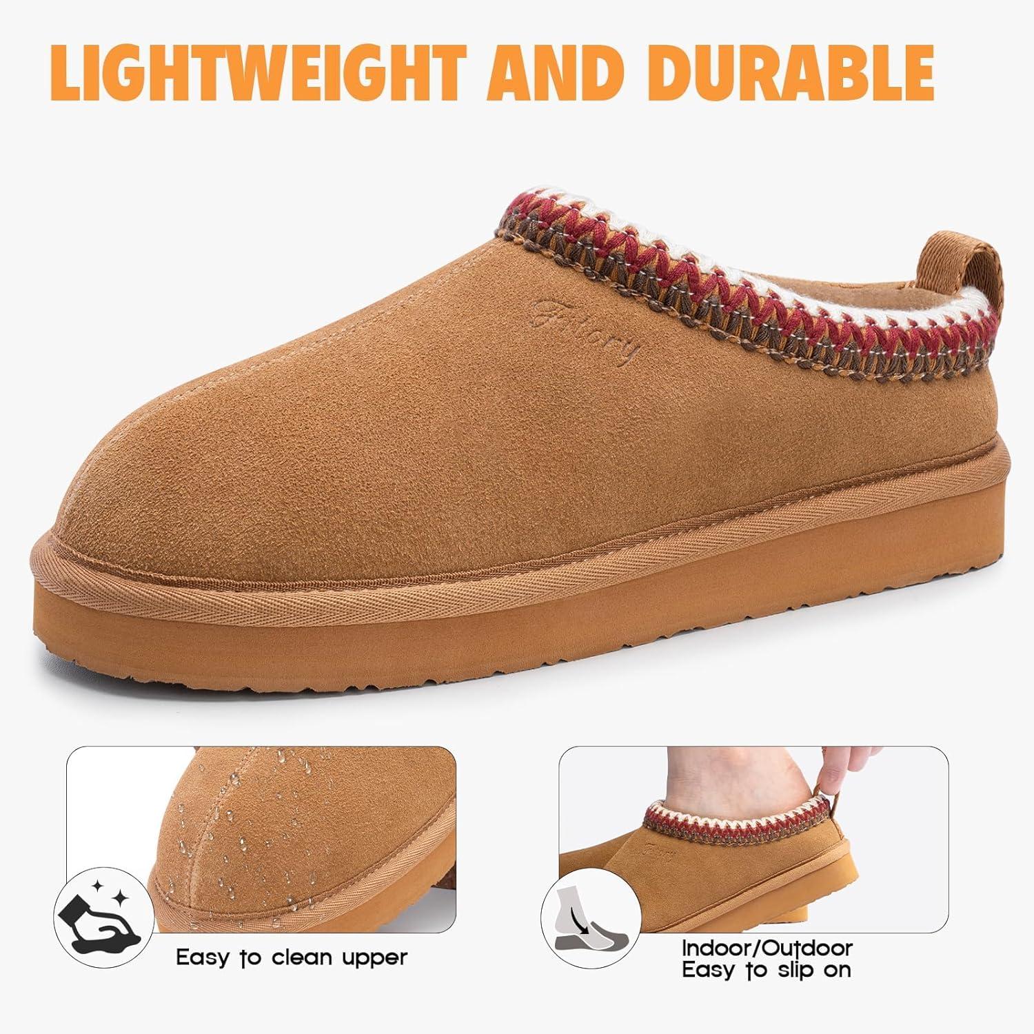 imageFITORY Womens Suede Slipper  Flat Short Mini Boots with Fur Fleece  Winter Casual Comfort ShoesBrown