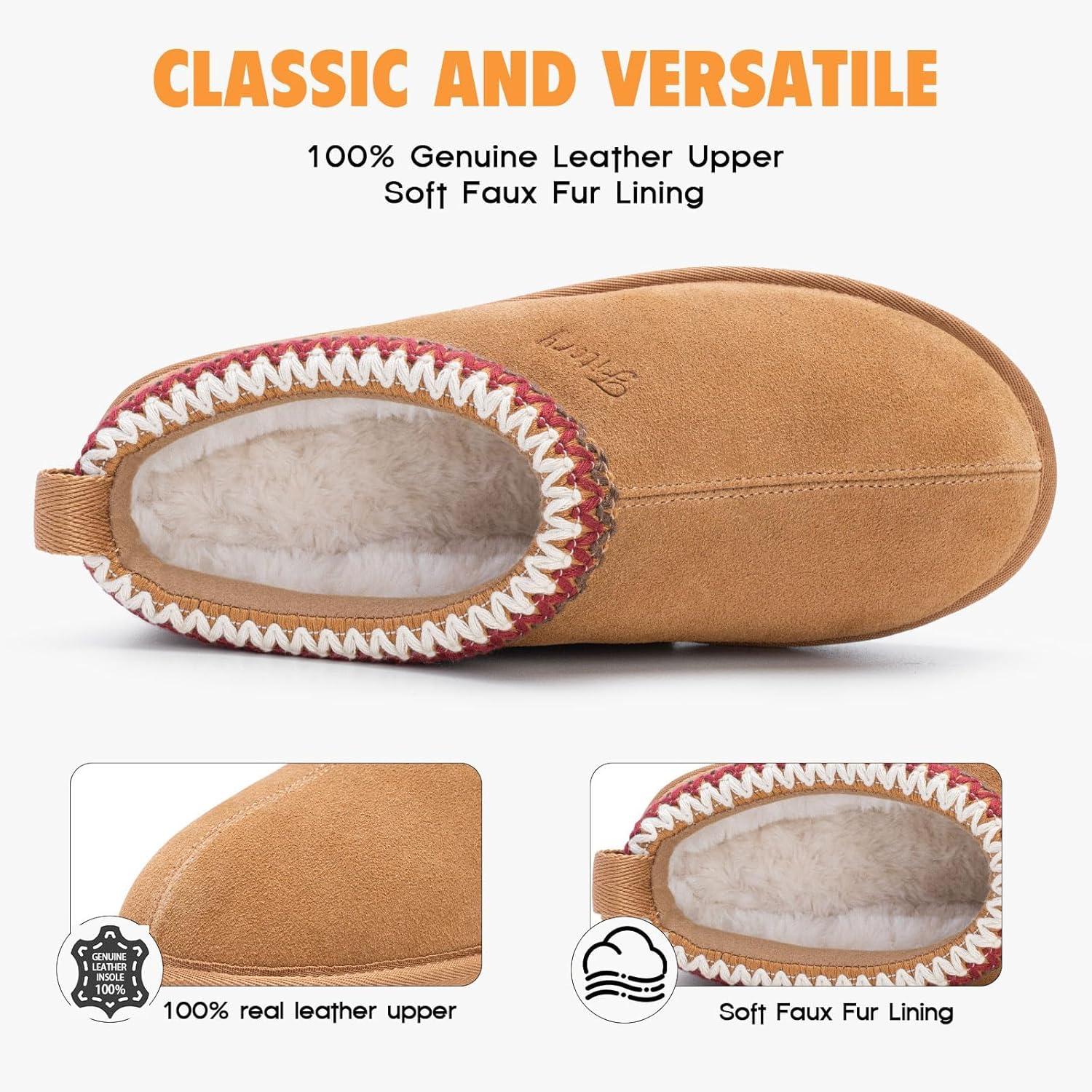 imageFITORY Womens Suede Slipper  Flat Short Mini Boots with Fur Fleece  Winter Casual Comfort ShoesChestnut