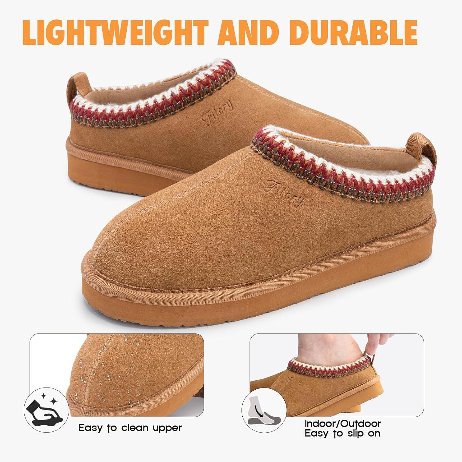 imageFITORY Womens Suede Slipper  Flat Short Mini Boots with Fur Fleece  Winter Casual Comfort ShoesChestnut