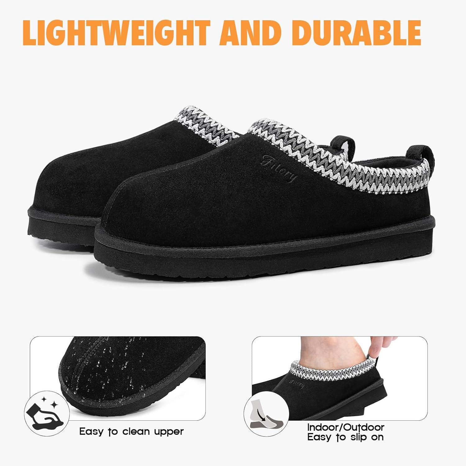 imageFITORY Womens Suede Slipper  Flat Short Mini Boots with Fur Fleece  Winter Casual Comfort ShoesCoal Black