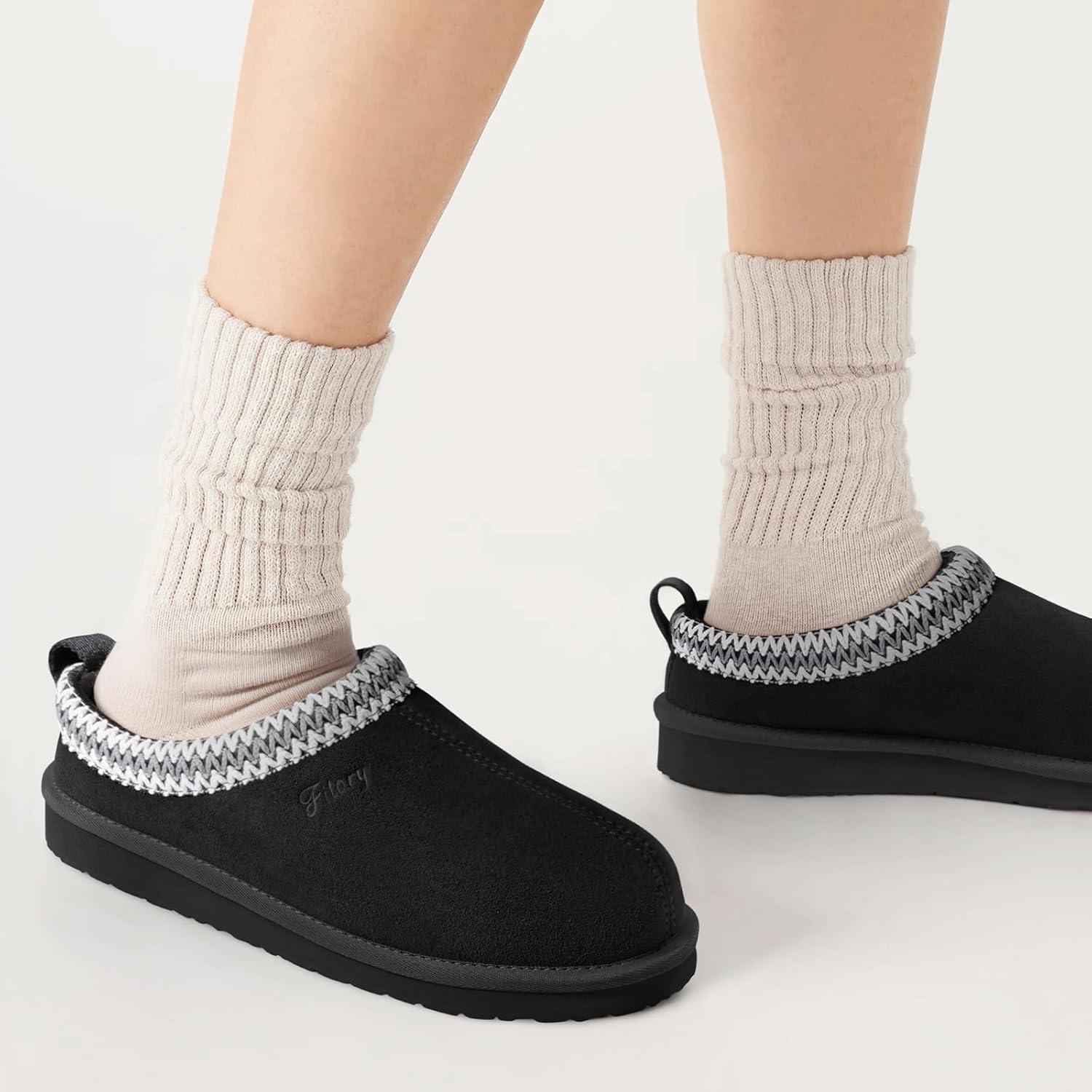 imageFITORY Womens Suede Slipper  Flat Short Mini Boots with Fur Fleece  Winter Casual Comfort ShoesCoal Black