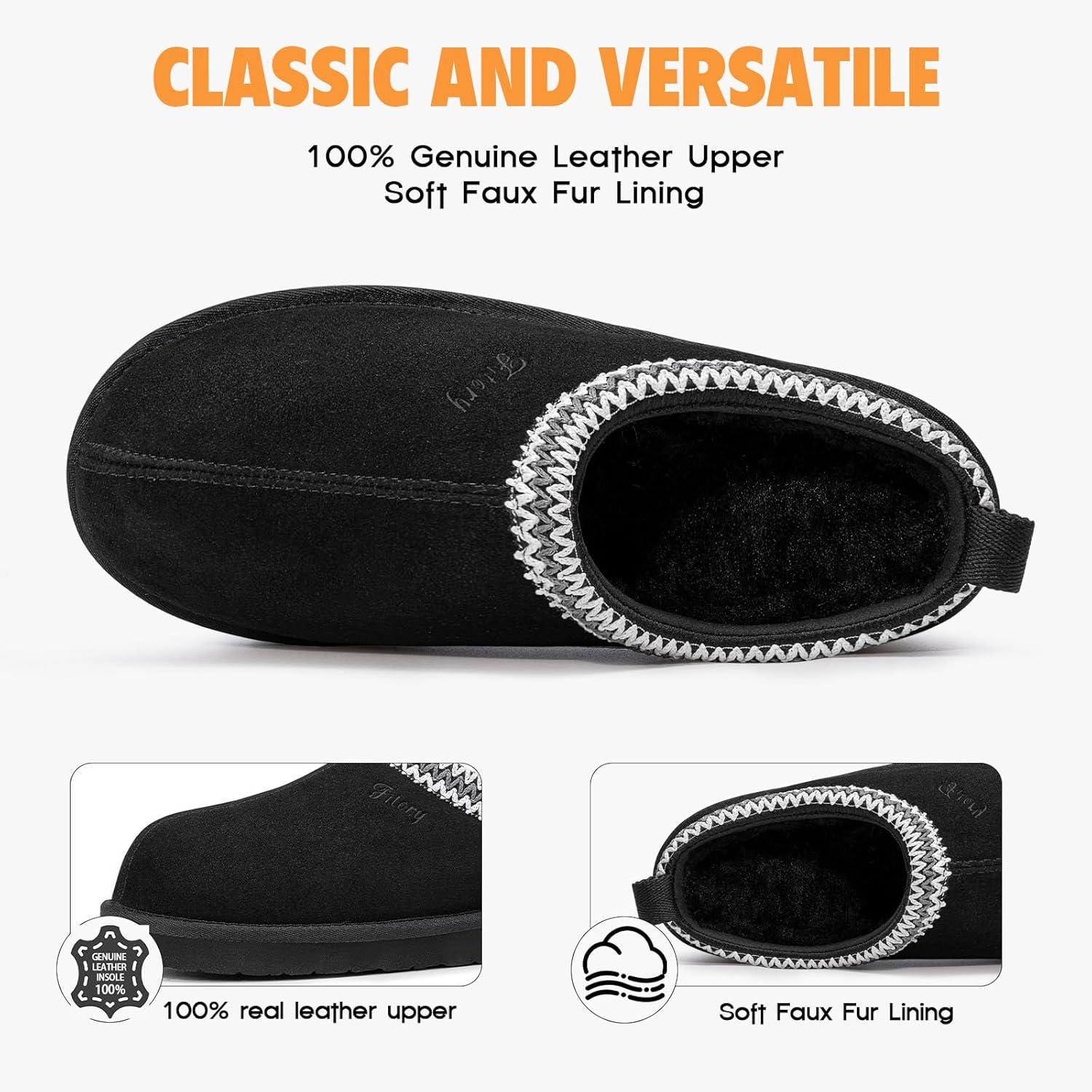 imageFITORY Womens Suede Slipper  Flat Short Mini Boots with Fur Fleece  Winter Casual Comfort ShoesCoal Black