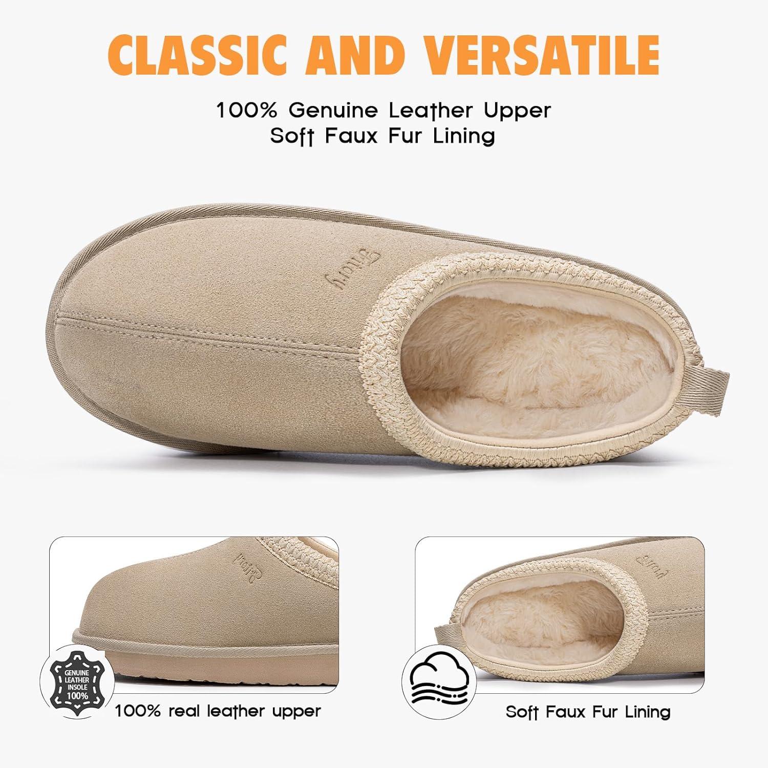 imageFITORY Womens Suede Slipper  Flat Short Mini Boots with Fur Fleece  Winter Casual Comfort ShoesSand