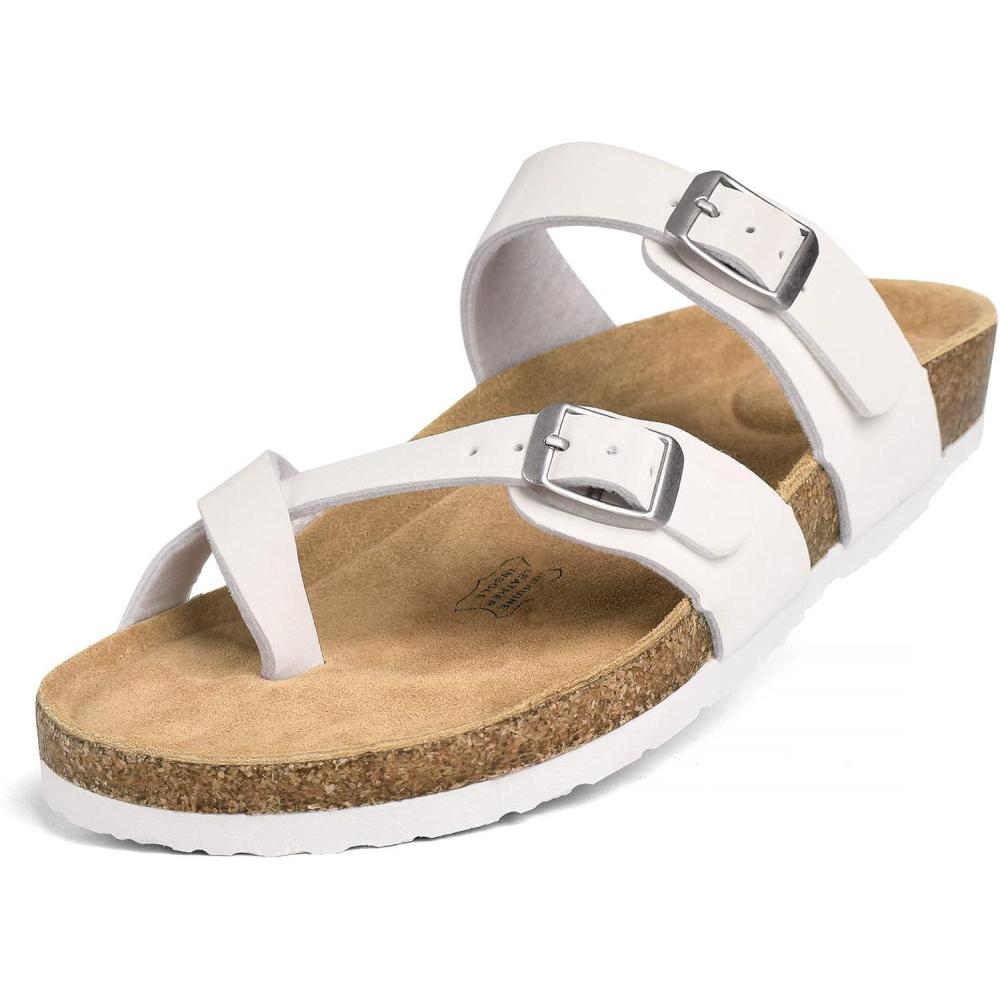 imageFITORY Womens Leather Slide Sandals with Comfort Cork Footbed Size 611White