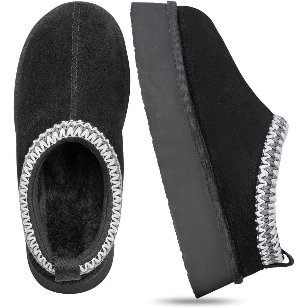 imageFITORY Womens Platform Slippers Suede Ankle Boots with Fleecelined for Indoor Outdoors Size 611Black