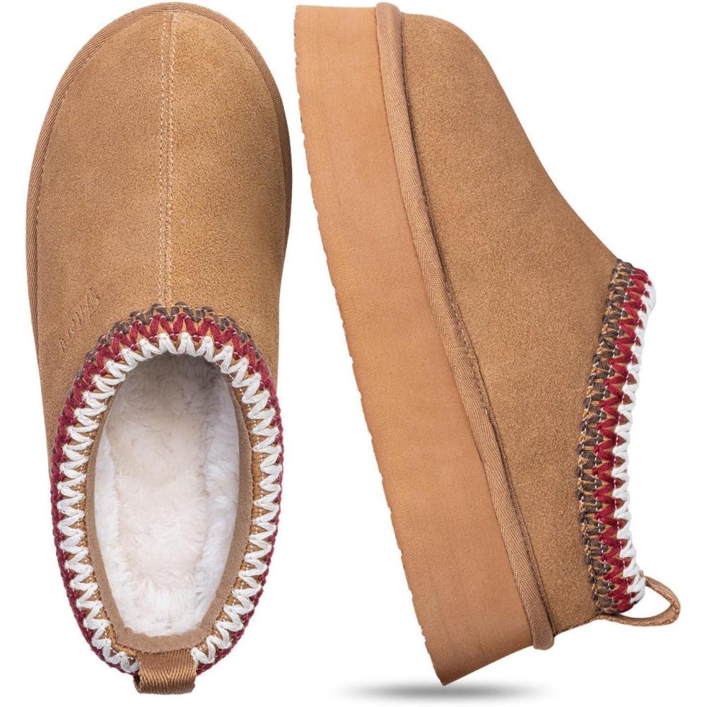 imageFITORY Womens Platform Slippers Suede Ankle Boots with Fleecelined for Indoor Outdoors Size 611Chestnut