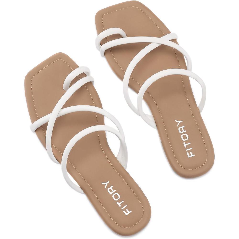 imageFITORY Womens Slide Sandals Flat Toe Ring Thongs with Cross Strap for Summer SizeWhite