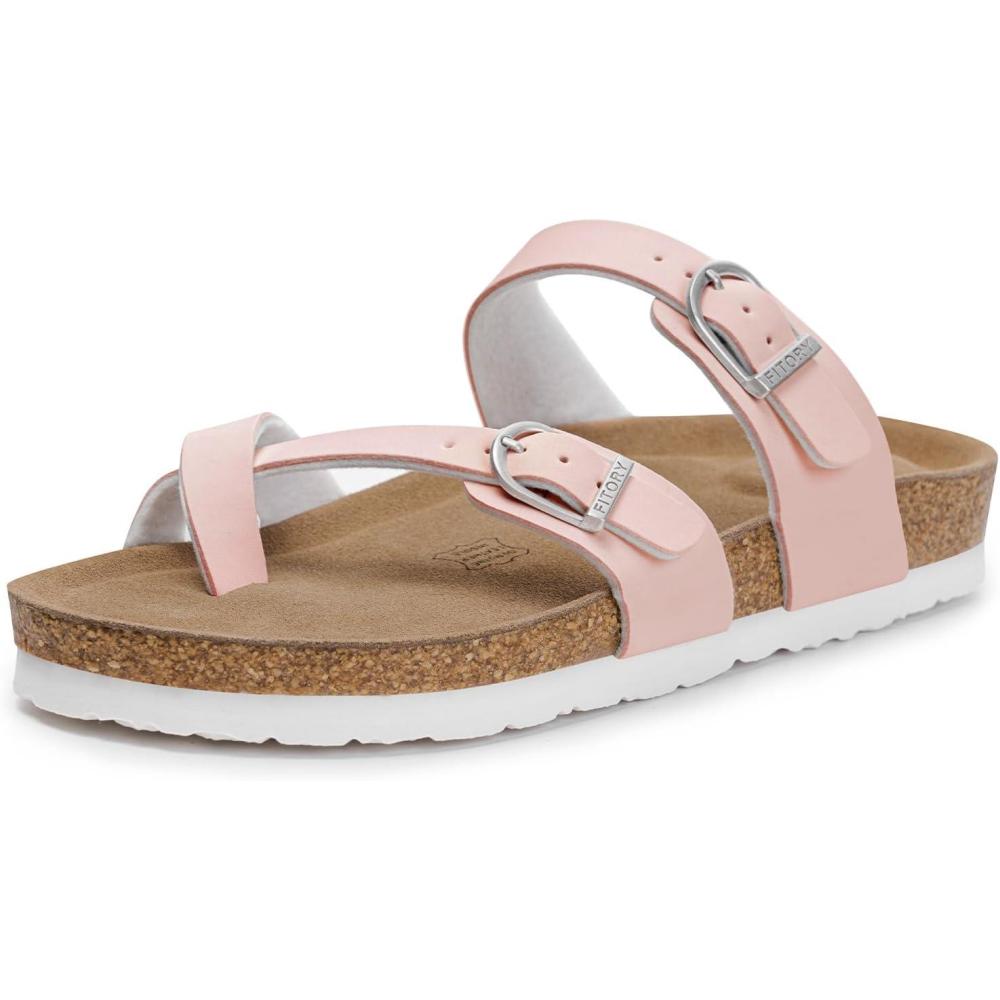 imageFITORY Womens Slide Sandals with Soft Cork Footbed Comfort Arch Support Flat Sandals for Summer Size 611Pink