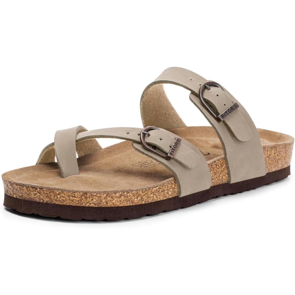 imageFITORY Womens Slide Sandals with Soft Cork Footbed Comfort Arch Support Flat Sandals for Summer Size 611Stone