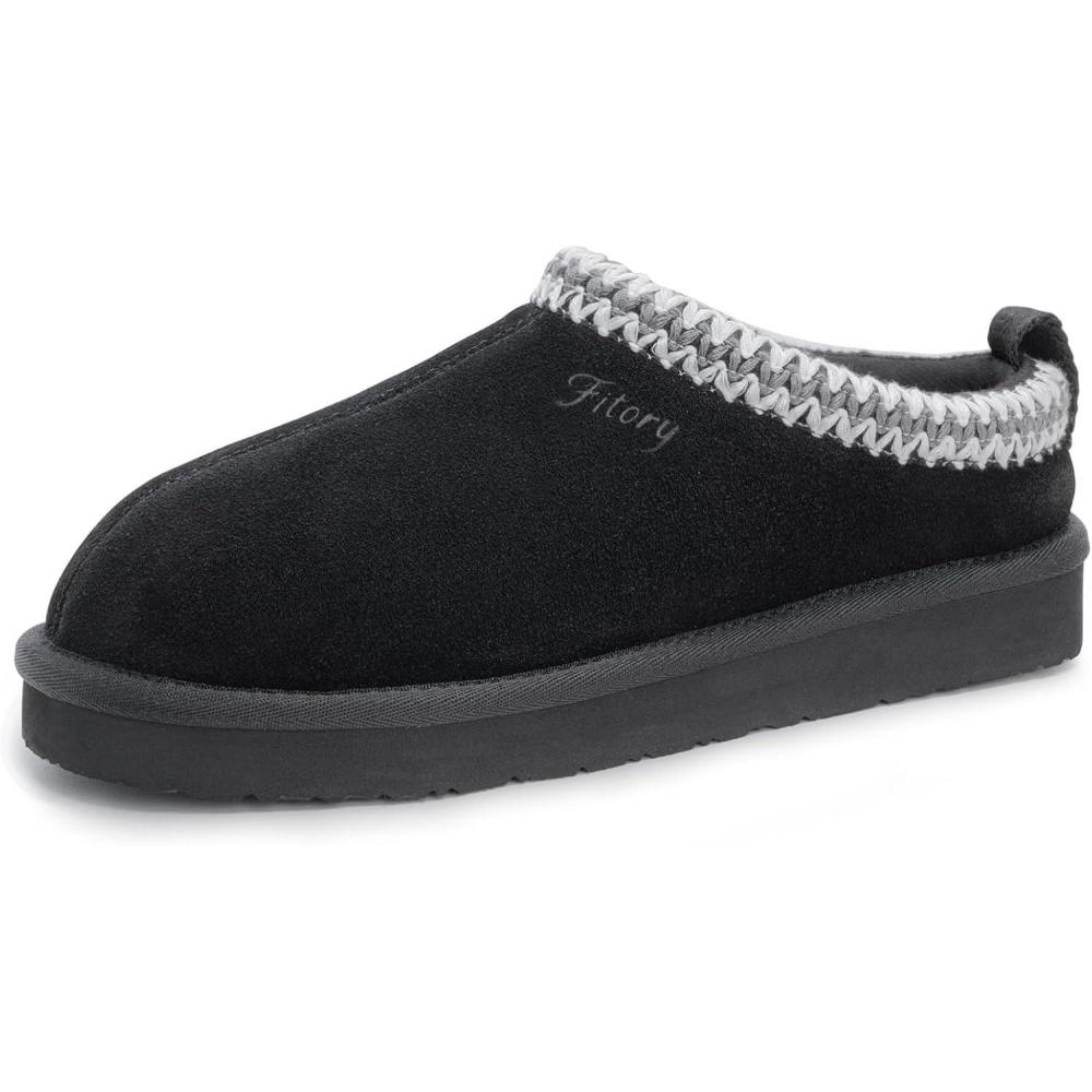 imageFITORY Womens Suede Slipper  Flat Short Mini Boots with Fur Fleece  Winter Casual Comfort ShoesBlack