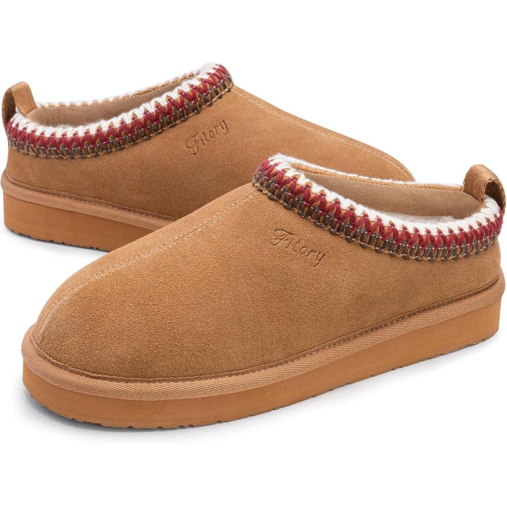 imageFITORY Womens Suede Slipper  Flat Short Mini Boots with Fur Fleece  Winter Casual Comfort ShoesBrown