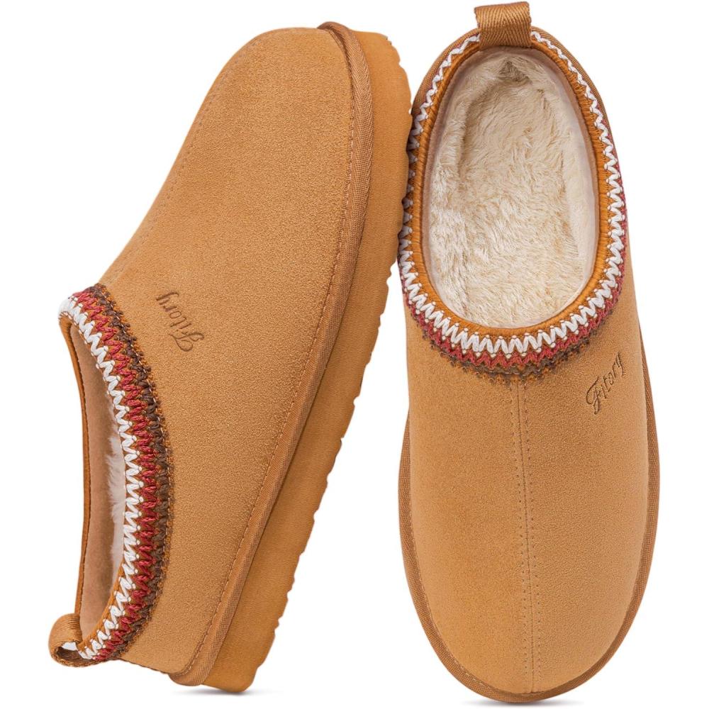 imageFITORY Womens Suede Slipper  Flat Short Mini Boots with Fur Fleece  Winter Casual Comfort ShoesKhaki Brown