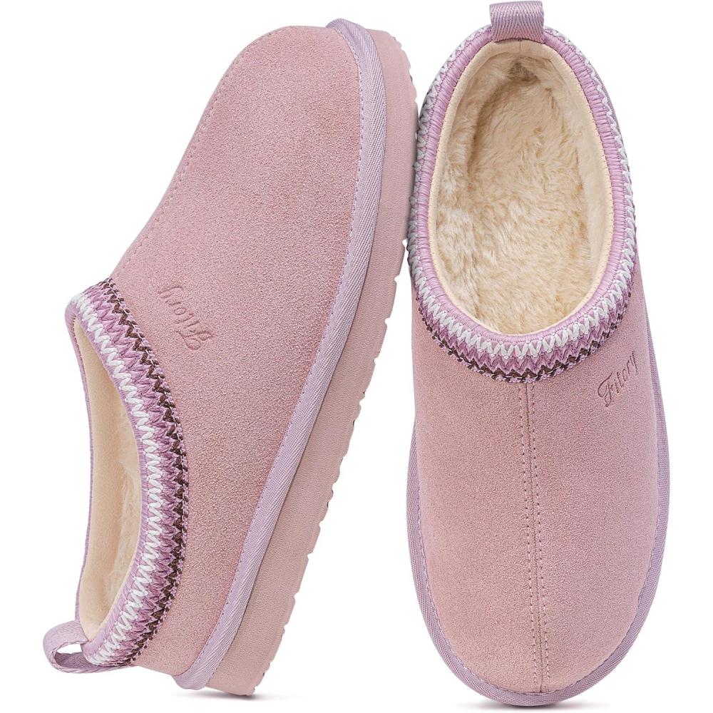 imageFITORY Womens Suede Slipper  Flat Short Mini Boots with Fur Fleece  Winter Casual Comfort ShoesPurple