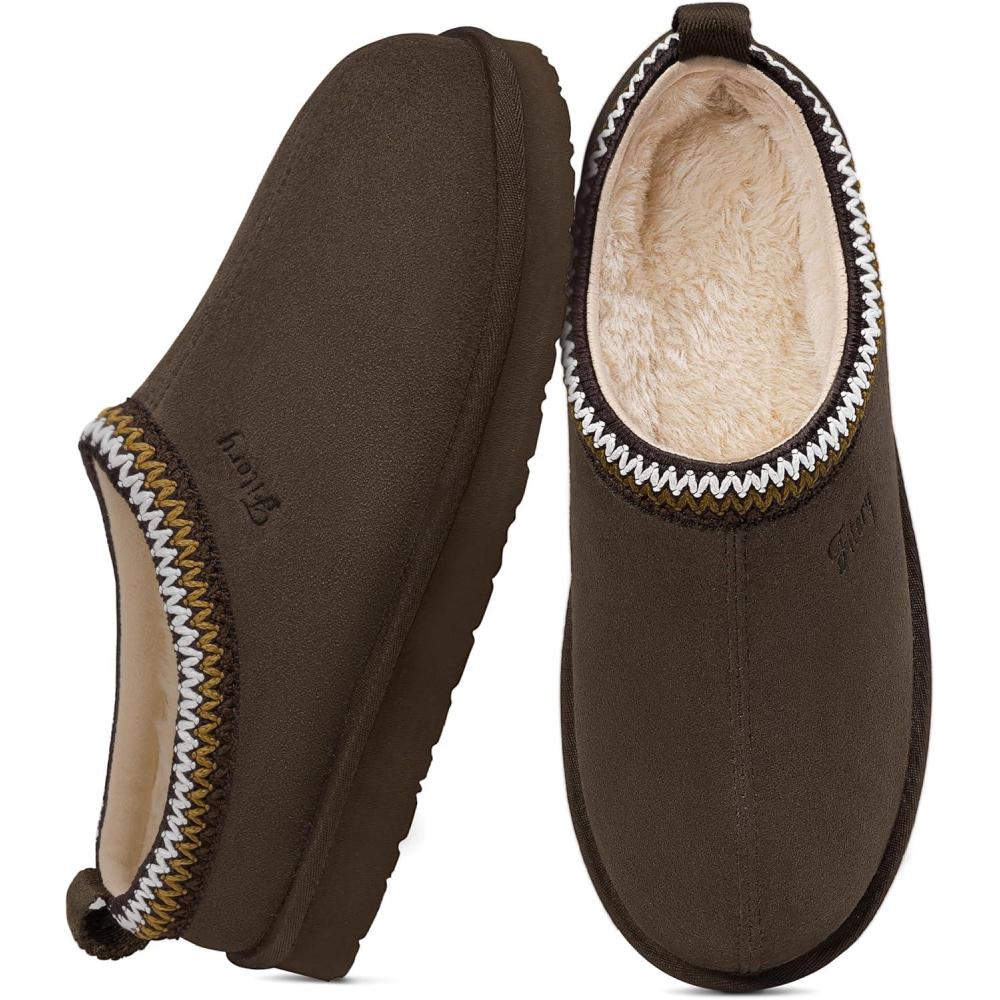imageFITORY Womens Suede Slipper  Flat Short Mini Boots with Fur Fleece  Winter Casual Comfort ShoesTaupe