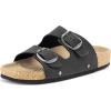 imageFITORY Womens Flat Sandals with Suede Insole Open Toe Adjustable Slides for Summer Size 611Black