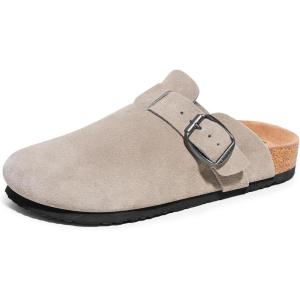 FITORY Mens Suede Clogs with Arch Support,Leather Cork Footed Mules Size 7-14