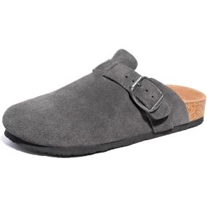 FITORY Mens Suede Clogs with Arch Support，Leather Cork Footed Mules Size 7-14(Grey)
