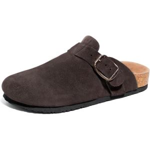 FITORY Mens Suede Clogs with Arch Support，Leather Cork Footed Mules Size 7-14(Mocha)