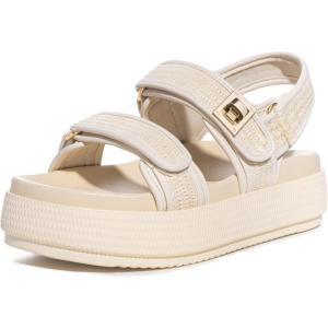 FITORY Women Platform Sandals Comfortable Open Toe Beach Shoes with Adjustable Buckle Straps for Summer Size 6-11(Beige)