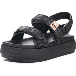 FITORY Women Platform Sandals Comfortable Open Toe Beach Shoes with Adjustable Buckle Straps for Summer Size 6-11(Black)