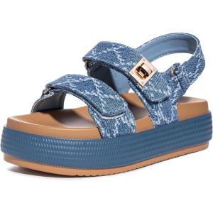 FITORY Women Platform Sandals Comfortable Open Toe Beach Shoes with Adjustable Buckle Straps for Summer Size 6-11(Blue)