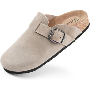 FITORY Womens Clogs Slip-on Potato Shoes Leather Mules with Suede Cork Footbed Size 6-11(Taupe)