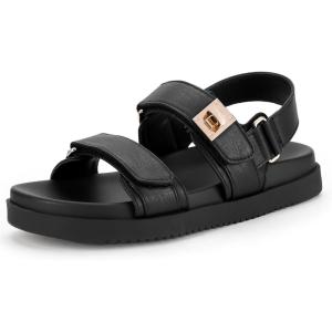 FITORY Women’s Flat Sandals Classic Adjustable Double Strap with Cushioned Footbed for Summer Size 6-11(Black)