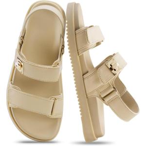 FITORY Women’s Flat Sandals Classic Adjustable Double Strap with Cushioned Footbed for Summer Size 6-11(Nude)