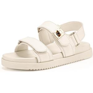 FITORY Women’s Flat Sandals Classic Adjustable Double Strap with Cushioned Footbed for Summer Size 6-11(White)